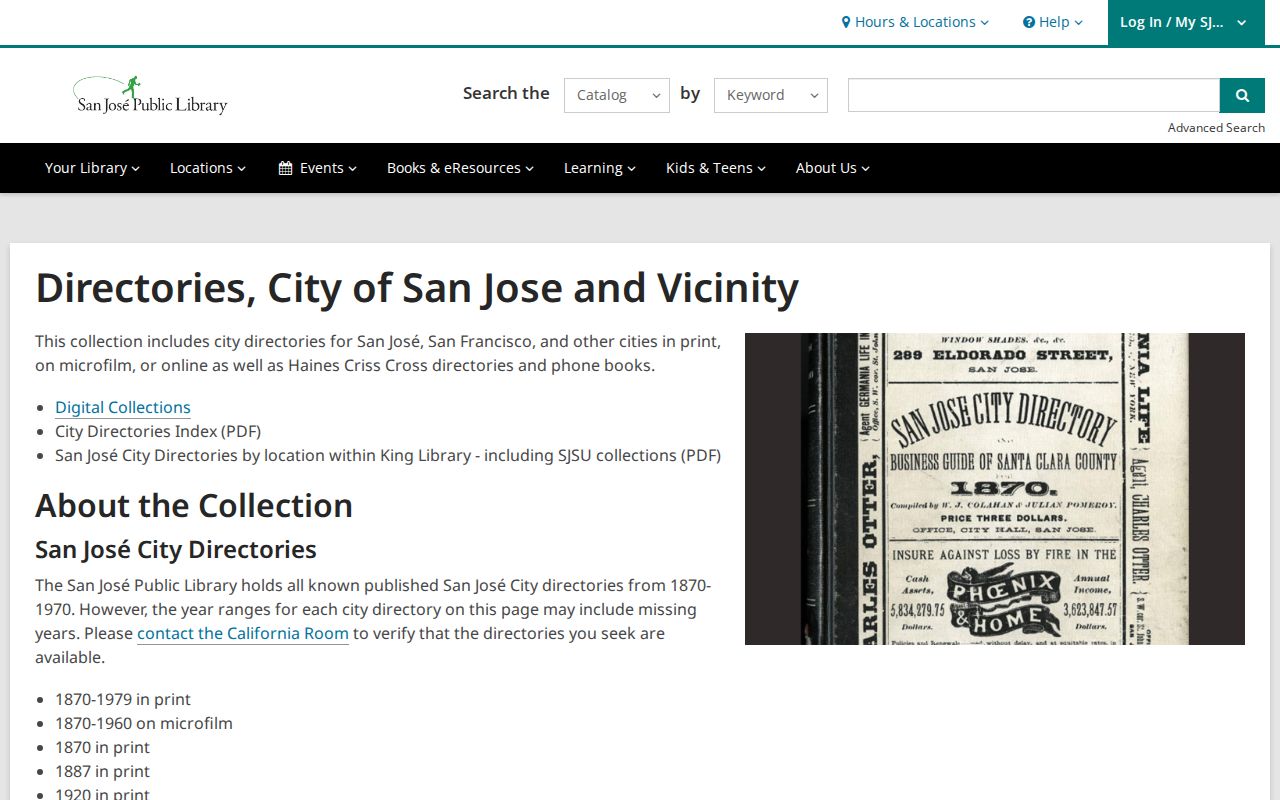 Historical Sunnyvale people directories in San Jose and vicinity holdings
