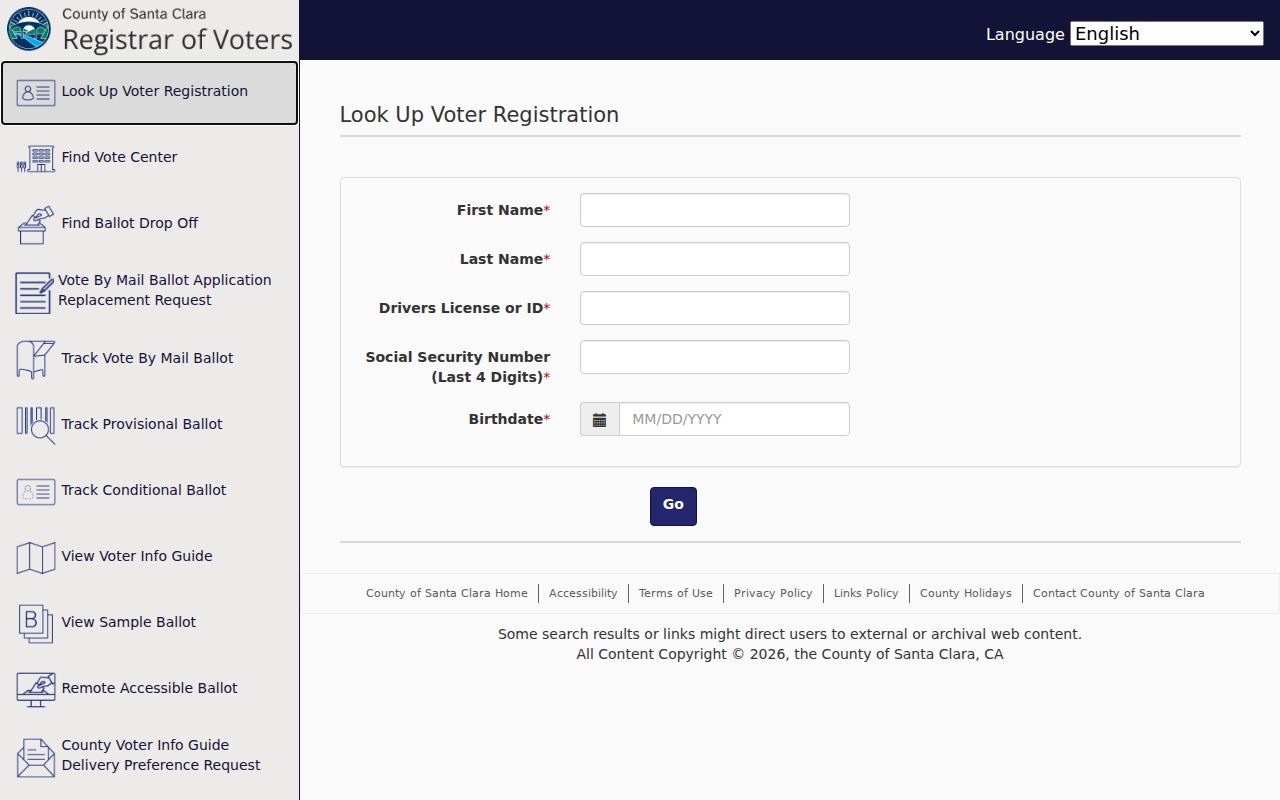 Sunnyvale voter records lookup fields in SCCVote